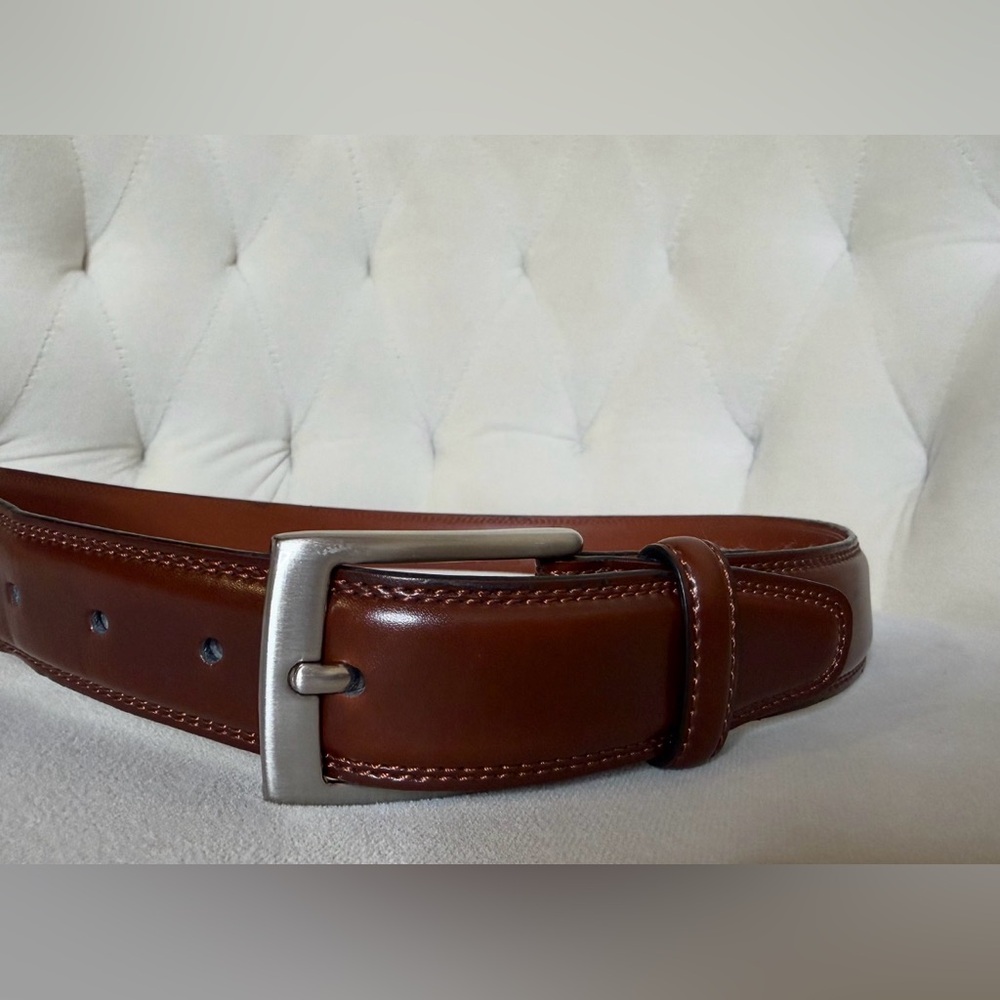 Milorde Men’s Brown Genuine Leather Belt Silver Hardware 30”